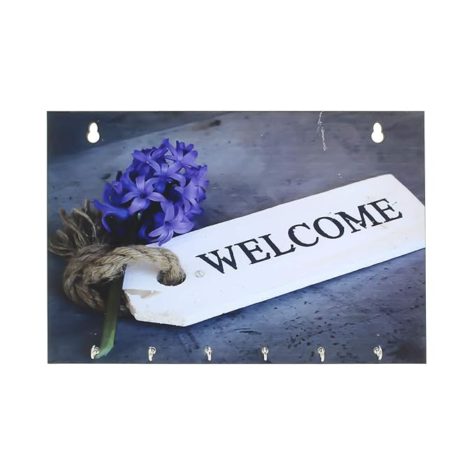 Ecraftindia Welcome Theme Wooden Key Holder With 6 Hooks