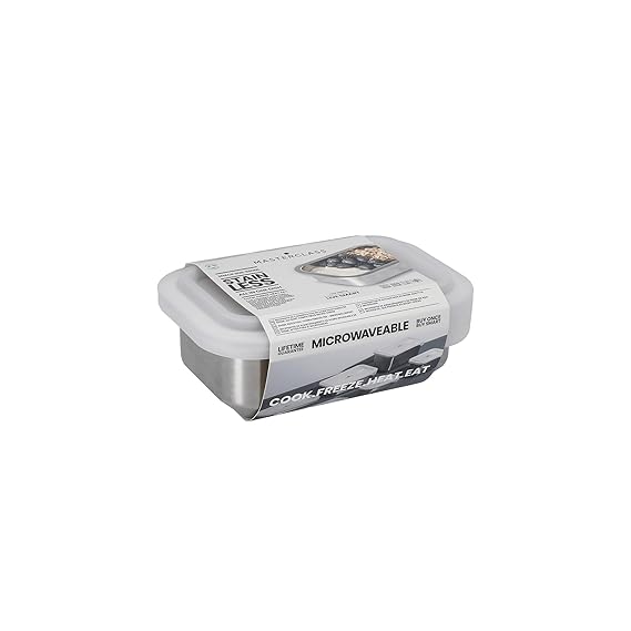 MasterClass Premium All-in-One Snack-Sized Stainless Steel Food Storage Container Dish with Leakproof Lid - 184 gms