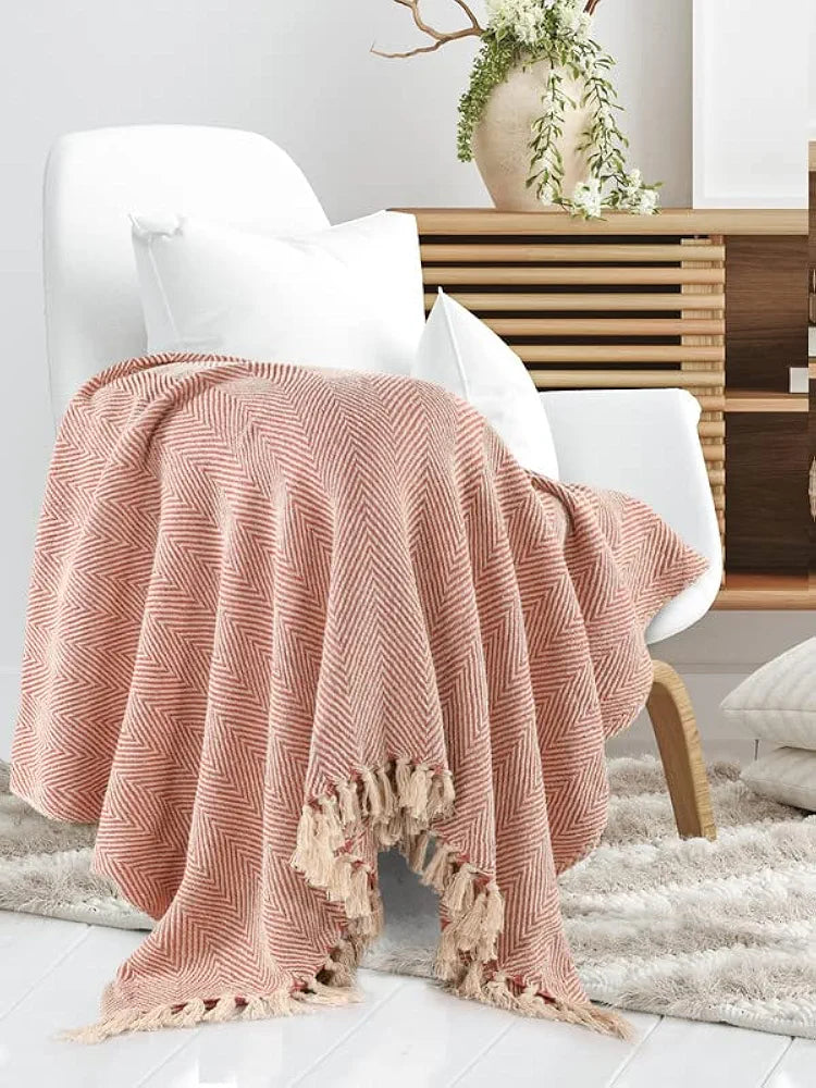 Sashaa World Striped Chevron Throw Blanket Colour Blush Pink