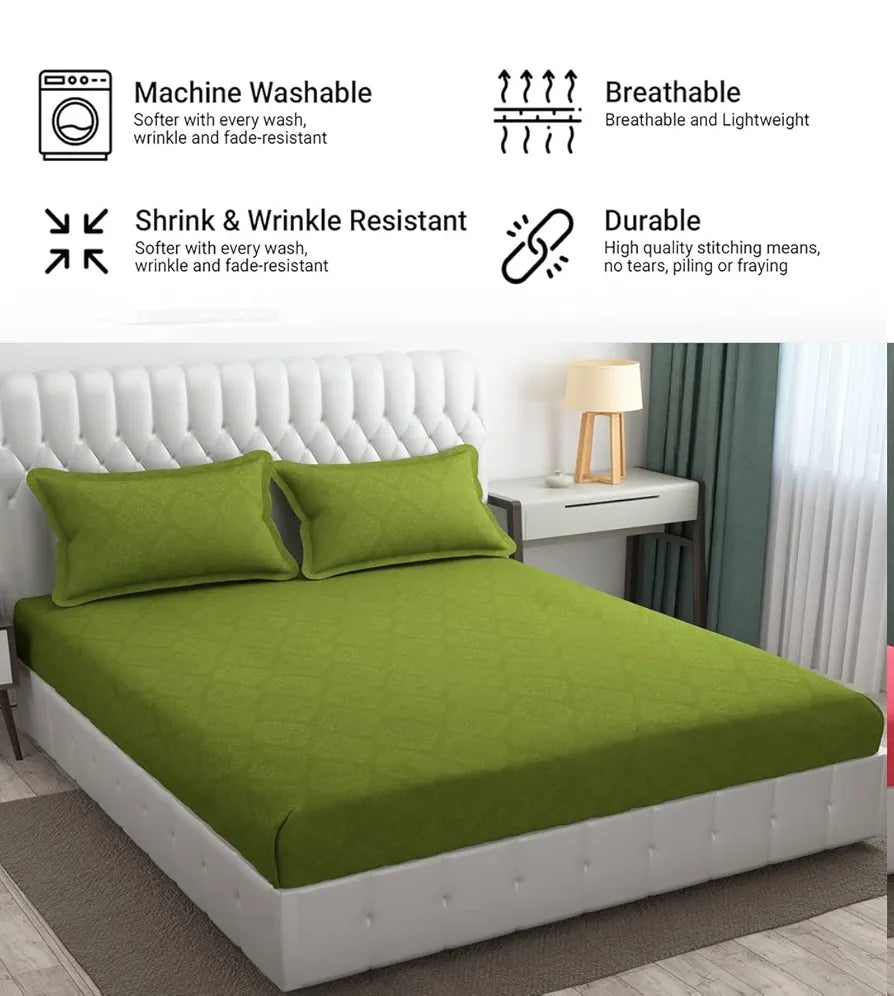 Fresh From Loom King Size Microfiber Bedsheet Set-Rotary With 2 Pillow Covers 144 TC Corn Green Damas
