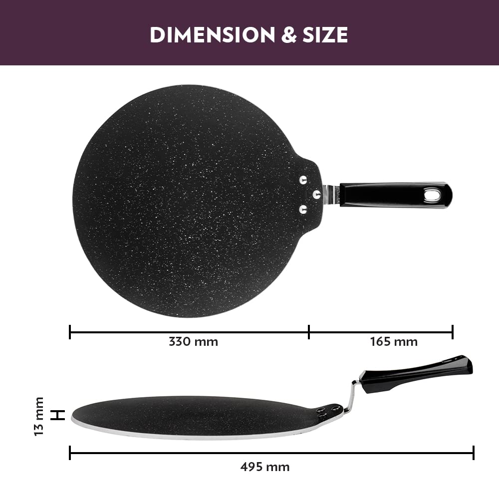 Borosil Granito Non-stick Dosa Tawa | Induction Friendly | Granite Finish | Pfoa-free | 31 Cm Diameter | Black