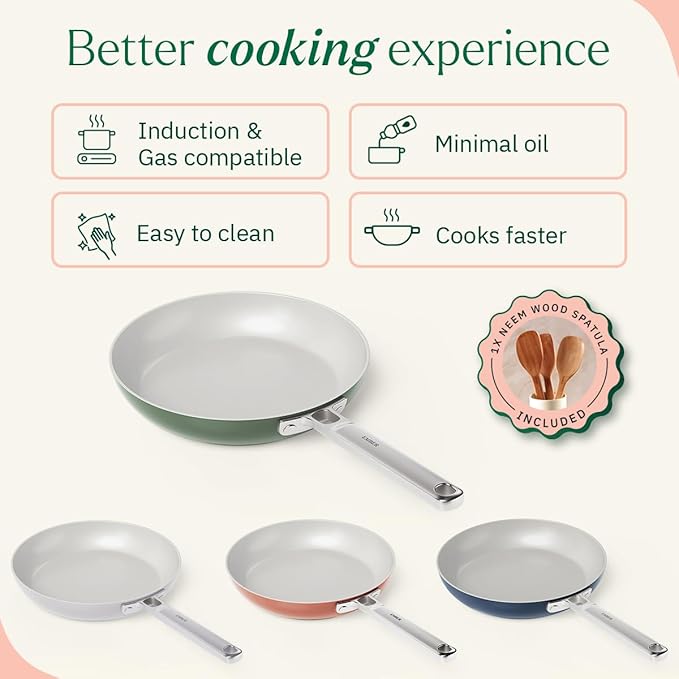 Ember Cookware Arcilla Ceramic Non-stick Frying Pan 24cm | Stainless Steel Handle | Green