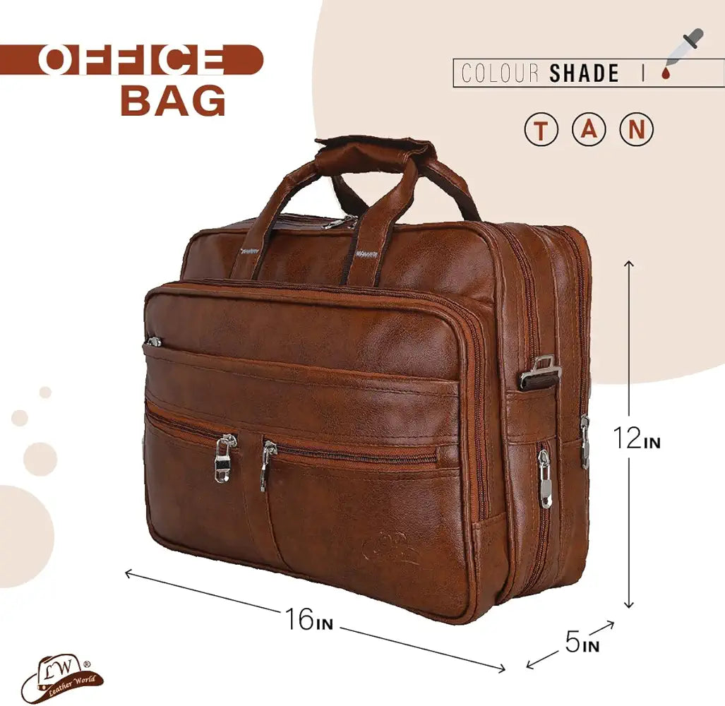 Leather World Expandable PU 15.6 inch Laptop Office Bag Men Women Messenger Briefcase
