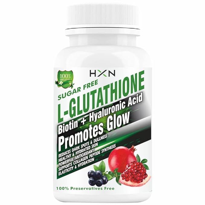HXN Glutathione 1000mg, Vitamin C Hyaluronic Acid Biotin Vitamin E - 60 Glutathione Tablets Sugar Free