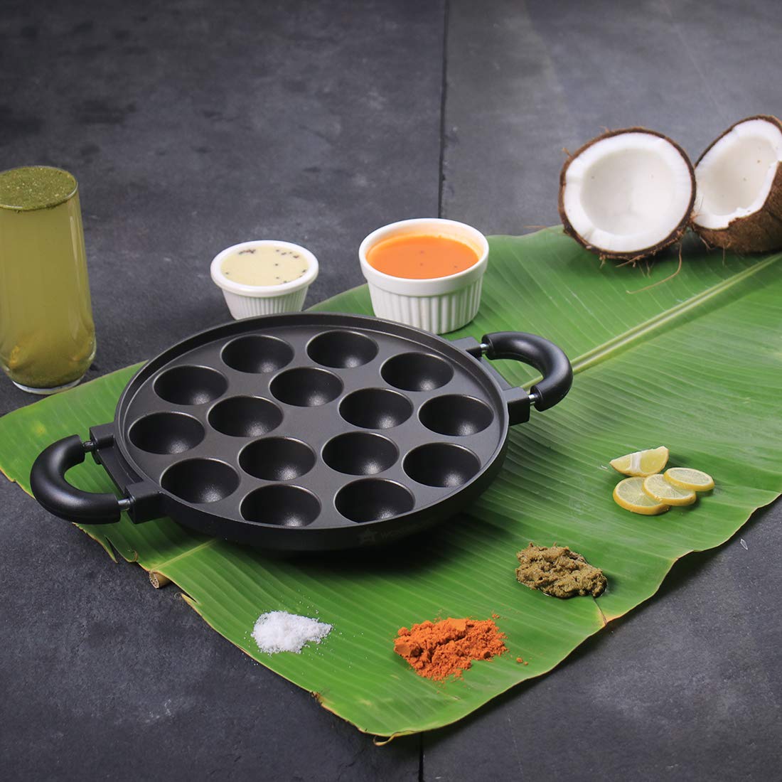 Wonderchef Non Stick Paniyarakkal Ceramic Pan, Paniyaram Pan 23 Cm | 15 Cativies