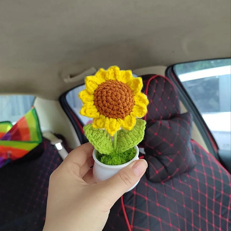 Handmade Crochet Sunflower Pot 1 PC Artificial Flower Knitted Wool Flower