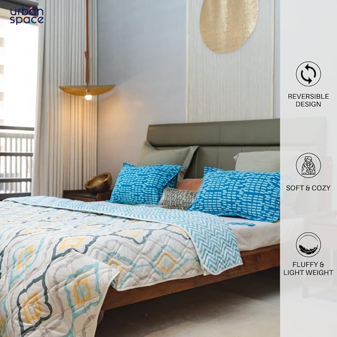 Urban Space Double Bed Comforter Microfiber 3 Layered Quilt Printed AC Blanket Colour Morocco