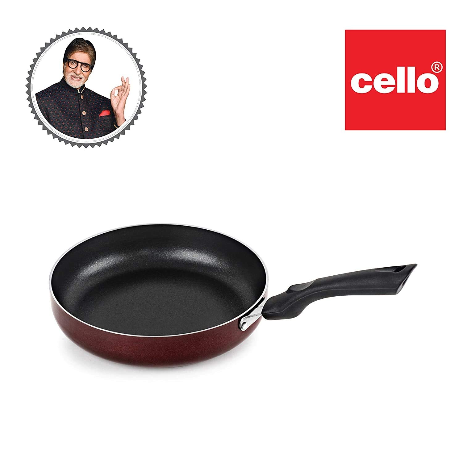 Cello Non Stick Induction Base Frying Pan/Tapper Pan | 220 mm | Cherry | Aluminium
