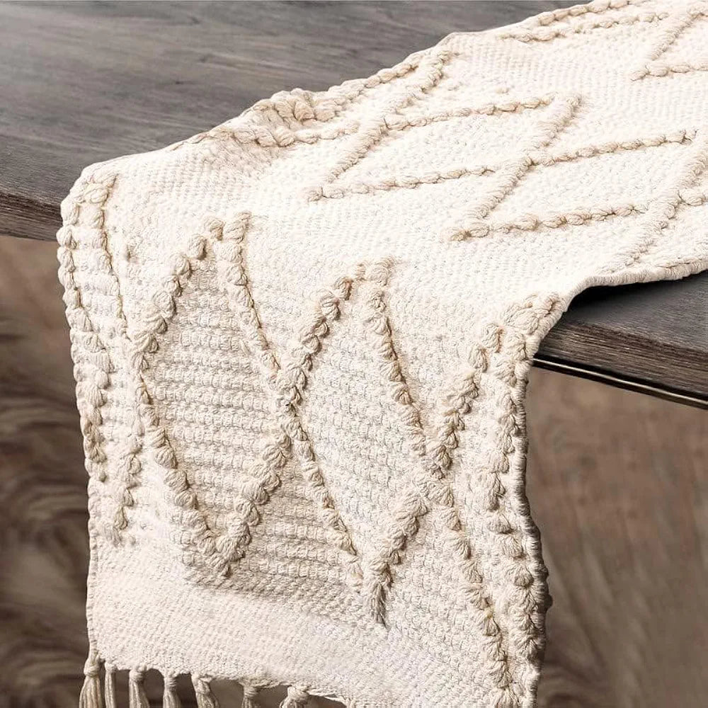 Sashaa World Handwoven Cotton Table Runner Colour Natural