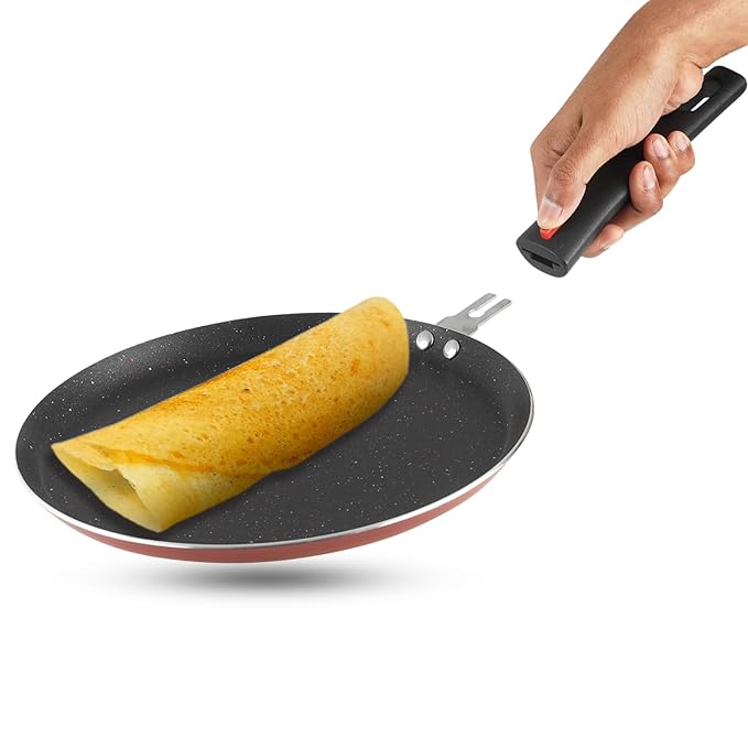 Vinod Popular Aluminium Non Stick Dosa Tawa with Detachable, Removeable Handles - 28 cm / 3 mm Thick