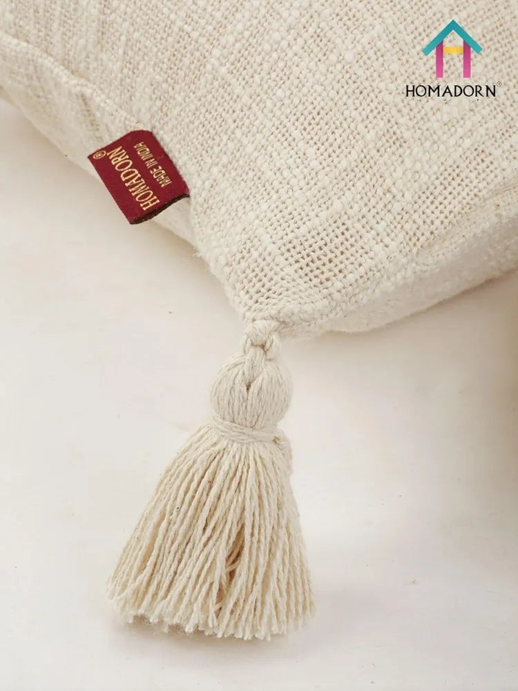 Homadorn Luxury Cotton Handmade Decorative Boho Throw Pillow Covers Off White