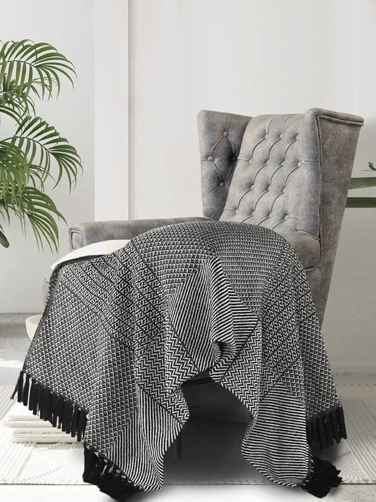 Sashaa World Soft Cotton Throw Blanket Colour Black