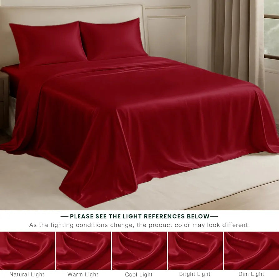 Cloth Fusion Satin Bedsheet for Queen Size Bed Set of 1 Satin Sheet 2 Pillow Covers H603 115 TC Crimson Red