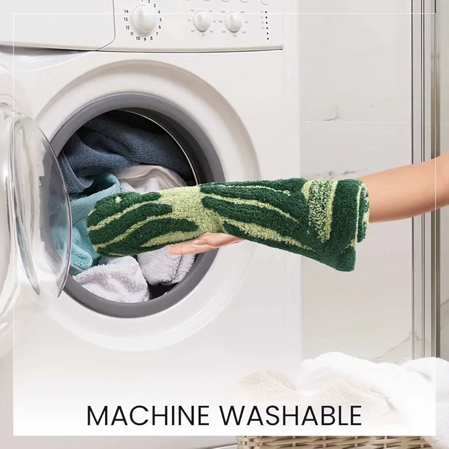 Sashaa World Cotton Leaf Patterned Bathmat Soft Absorbent & Cozy Colour Green