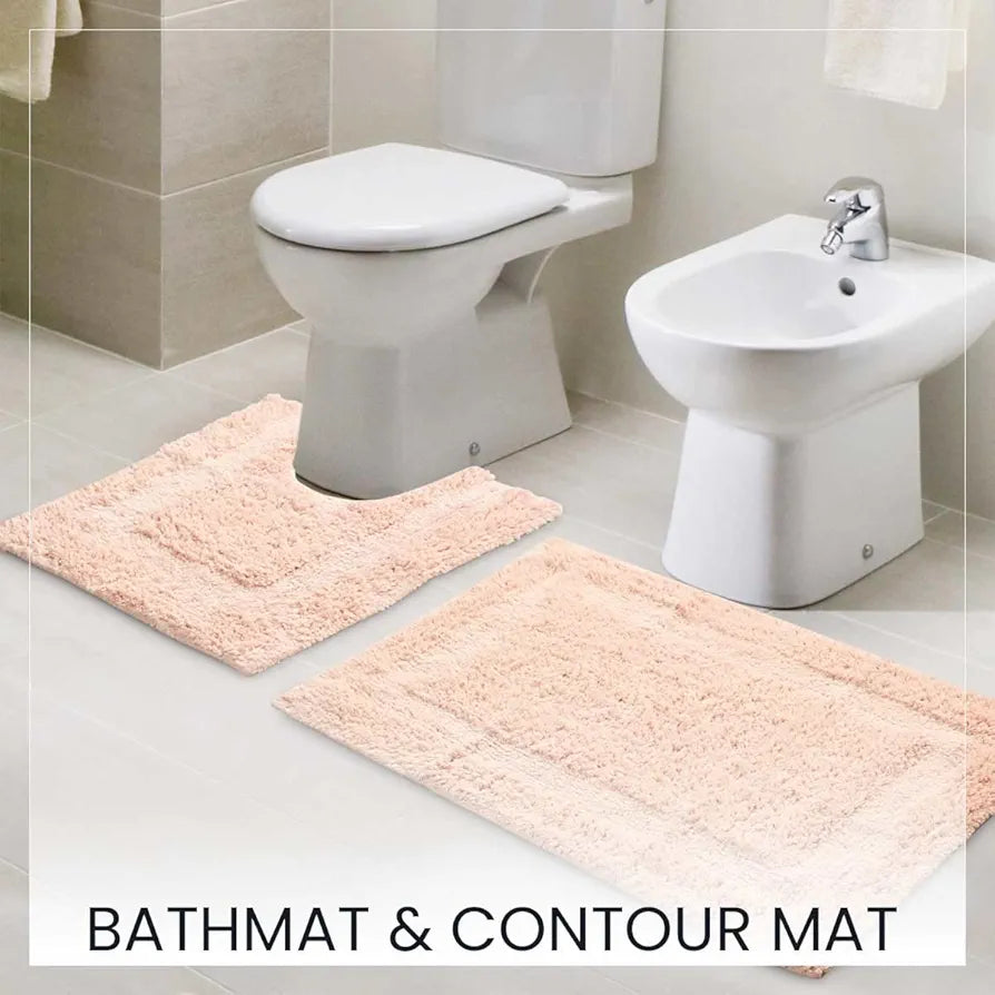 Sashaa World Solid Anti-skid Cotton Bathmat And Contour Set For Bathroom Colour Peach
