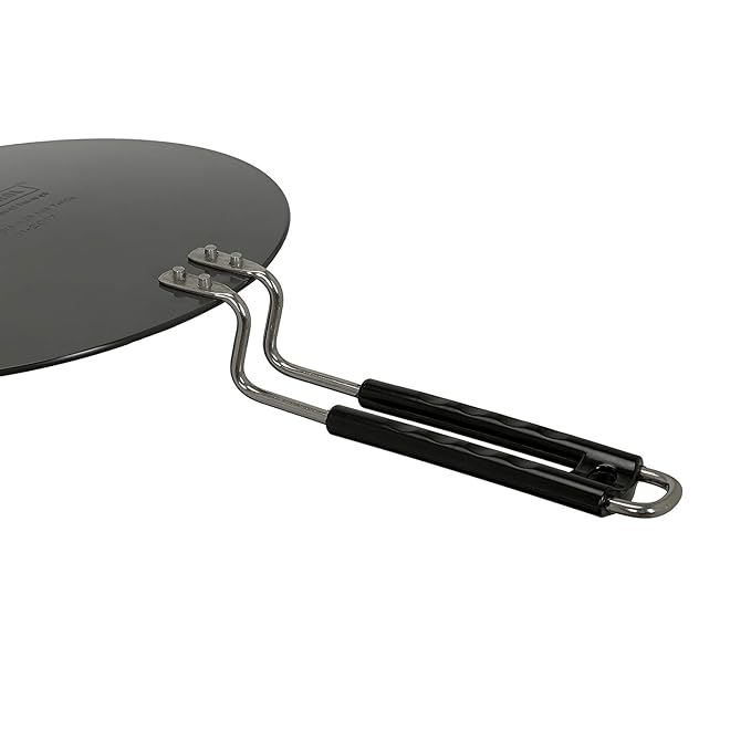 Vinod Black Pearl Hard Anodised Tawa - 22 cm | 4.25mm Thickness | Metal Spoon Friendly | Riveted Sturdy Handle