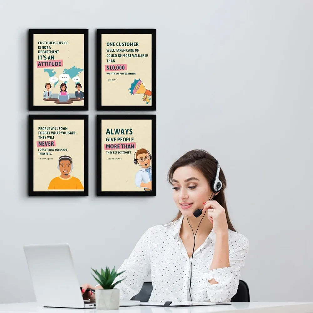 ArtX Paper Call Center Business Sales & Marketing Motivational Quotes AXF00177-MOT Framed Posters A4 Set of 4
