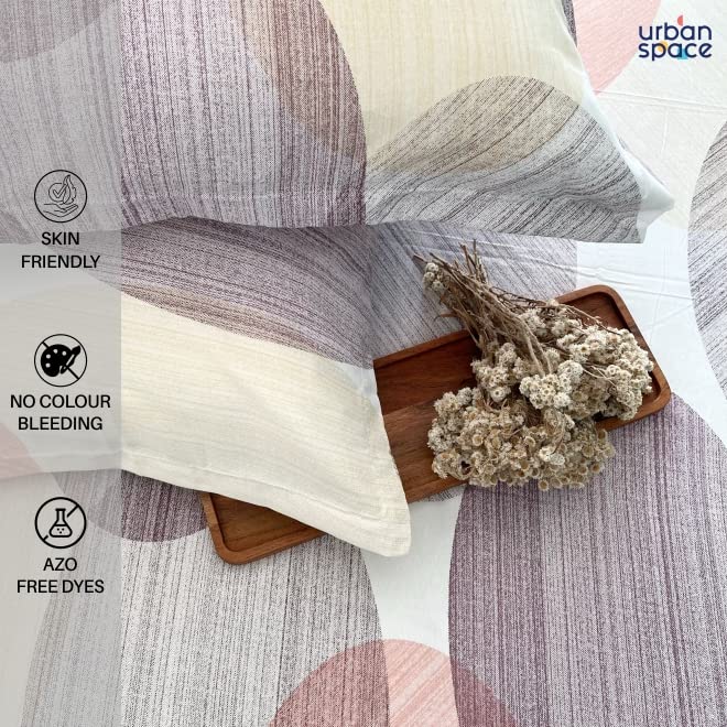 Urban Space Cotton Bedsheet for Double Bed 2 Pillow Cover (Colour Oval Pink)