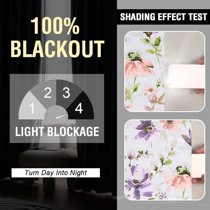 Cloth Fusion Blackout Printed Premium Window Curtains 5 Feet Long Set of 2 Purple Lotus