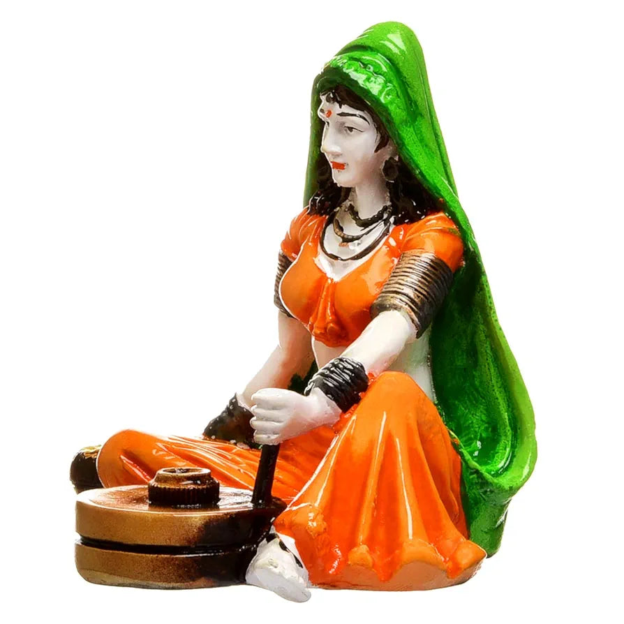 Karigaari India Hnadcrafted Polyresine Lady with Chakki Sculpture