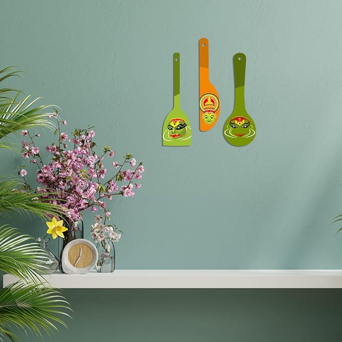 Artvibes Kathakali Wooden Wall Hanger for Home | Set of 3