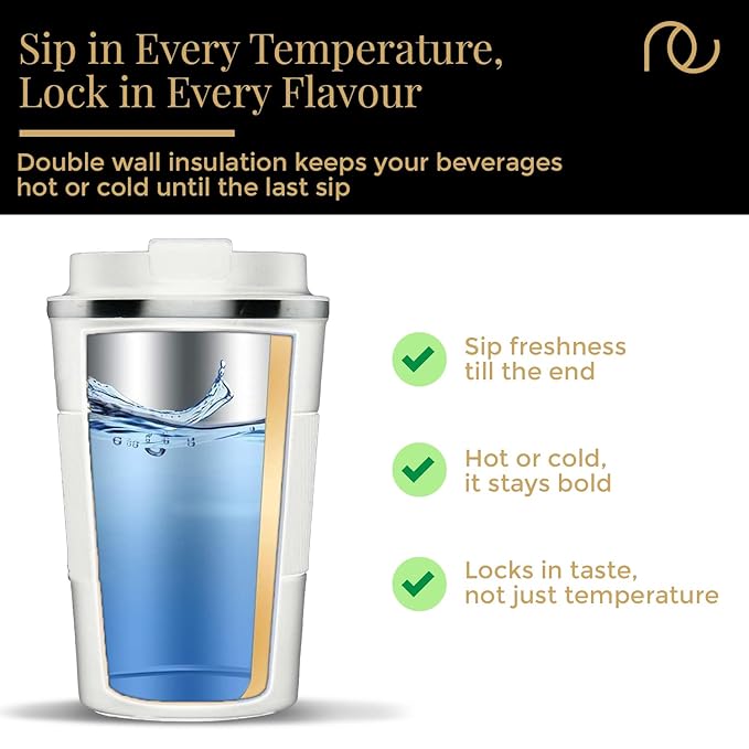 Frenchware Coffee Mug | 510 Ml | Tumbler, Flask for Tea Coffee, Insulated Coffee Mug | Coffee Mug With Leakproof Lid | White