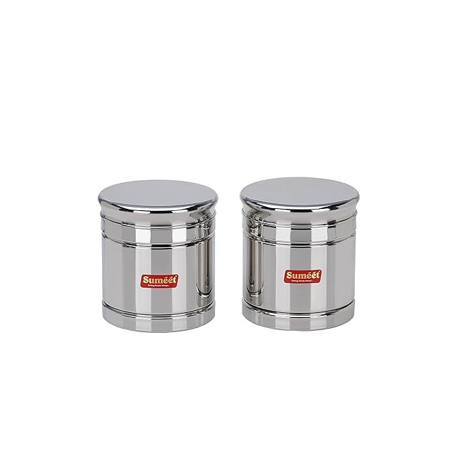 Sumeet Stainless Steel Circular Vertical Storage Container Set of 2 Pc 550 ml Each 9cm Silver
