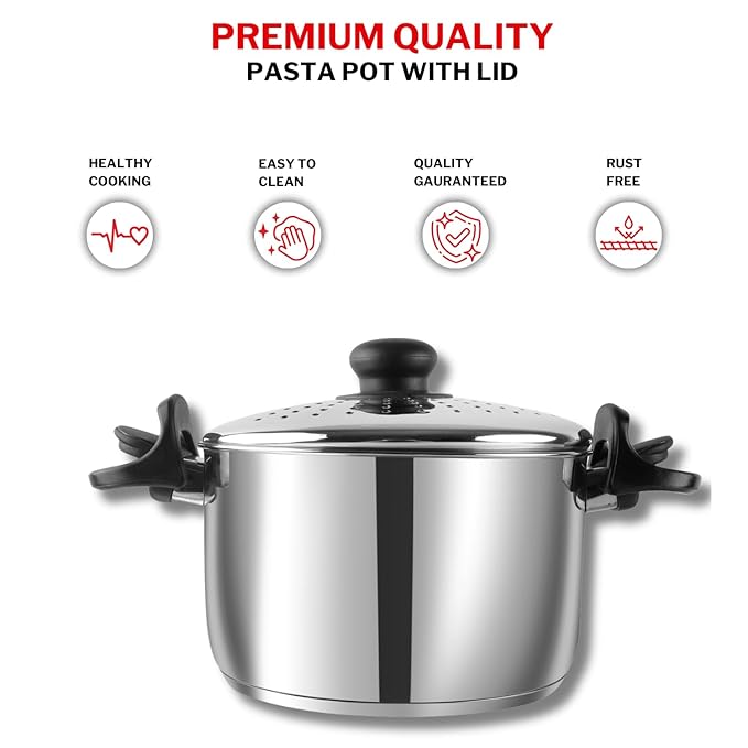Vinod Stainless Steel Cookware Pasta, Noodle Steamer Pot With Lid - 4 Litres | Rice | Veggies Stainer Pot | Sandwich Bottom | Handle With Lock
