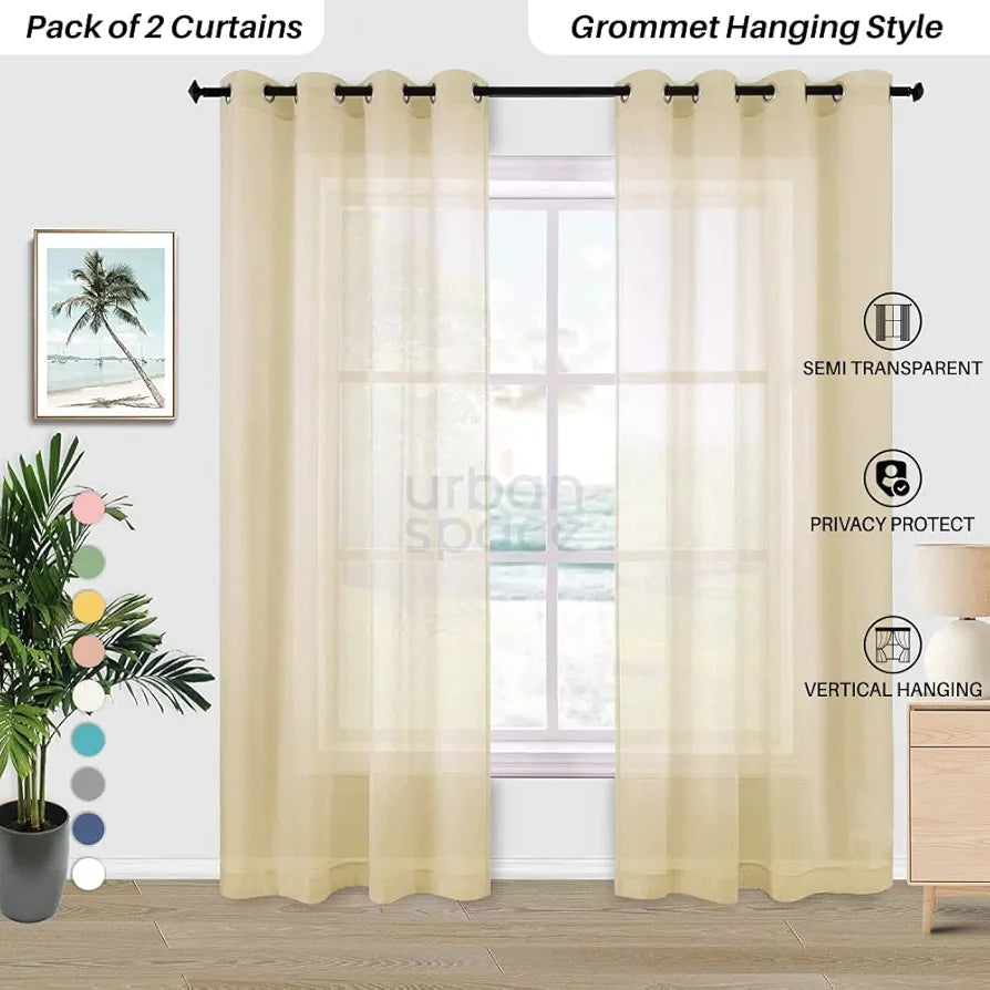 Urban Space Linen Textured Sheer Curtain for Door Room Darkening Curtain with Tieback and Eyelet Hanging Style Set of 2 Decorative Curtains Taupe