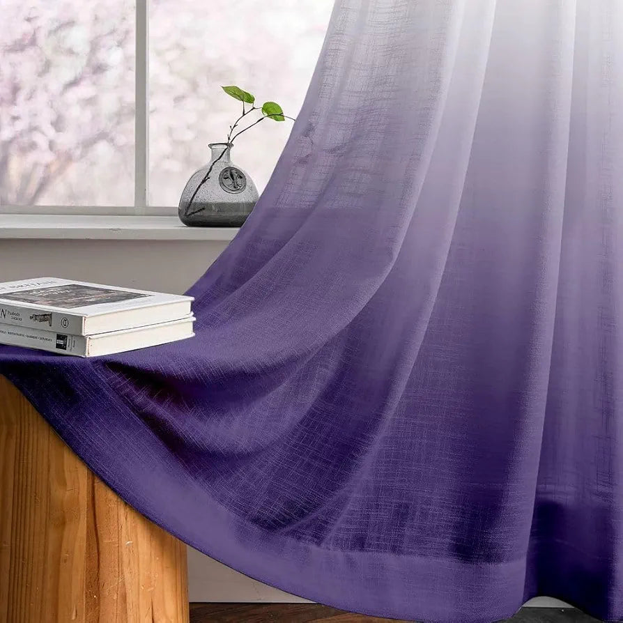 Homadorn Ombre Printed Linen Textured Sheer Curtains White + Purple