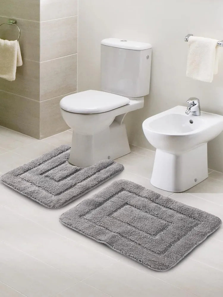 Saral Home Cotton Anti Slip Bathmat Set with Contour Colour Grey