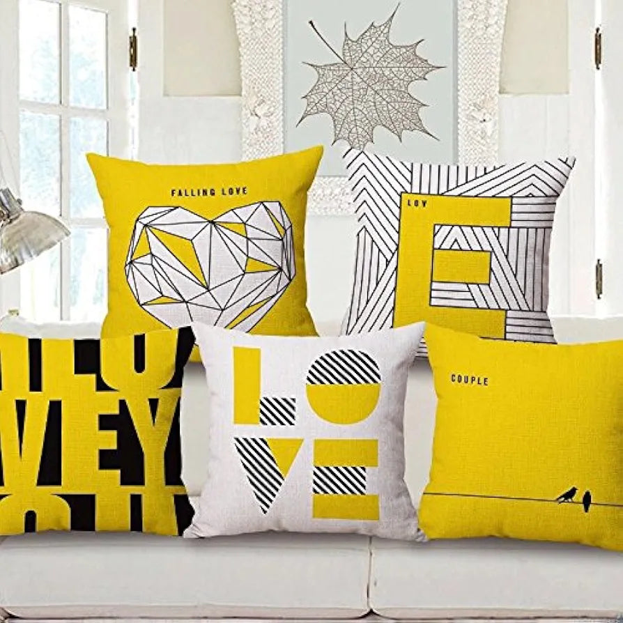 Aerohaven Decorative Hand Made Digitally Printed Abstract 5 Piece Velvet Cushion Cover Colour Yellow