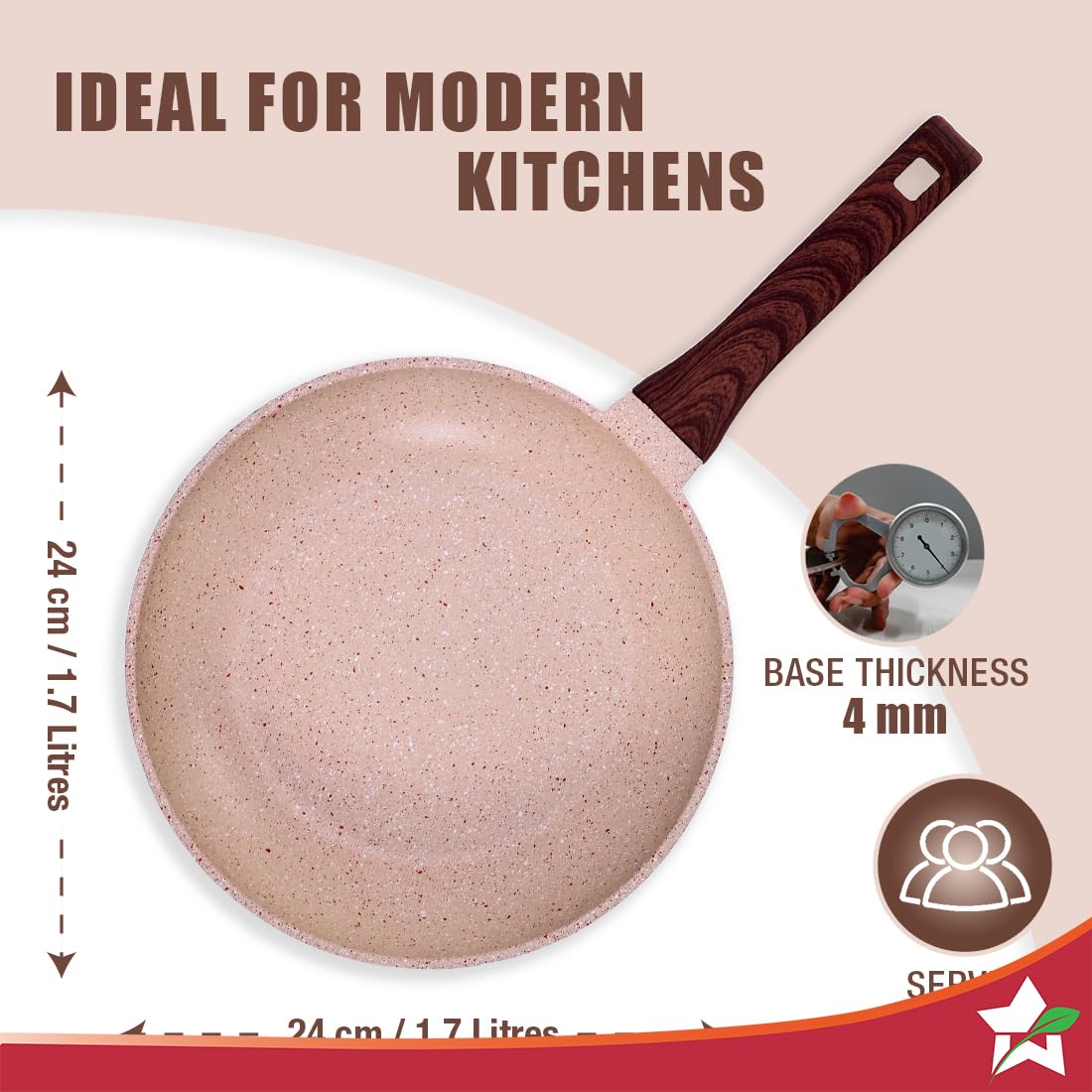 Wonderchef Duralife Die-cast 24 cm Fry Pan | 5 Layer Healthy Duramax Non-Stick Coating | Soft Touch Handle