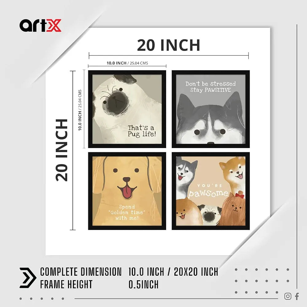 ArtX Paper Cute Animals AXJ00129-DOG Wall Art Painting Framed Paintings Set of 4