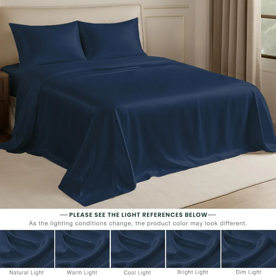 Cloth Fusion Satin Bedsheet for Queen Size Bed Set of 1 & 2 Pillow Covers H603 115 TC Navy