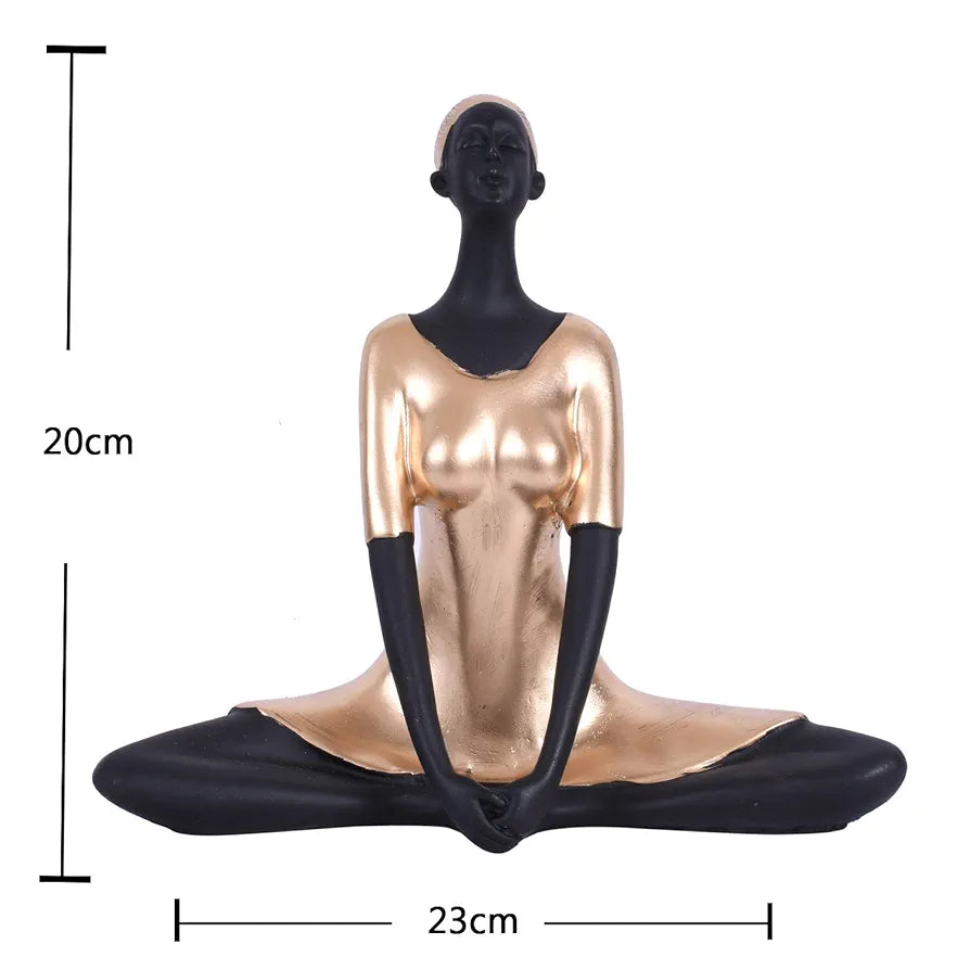 Jaipur Ace Yoga Lady Polyresin Face Black Gold Themed Statue Creative Abstract Design Art Figurine Yoga Lady (Black Gold)