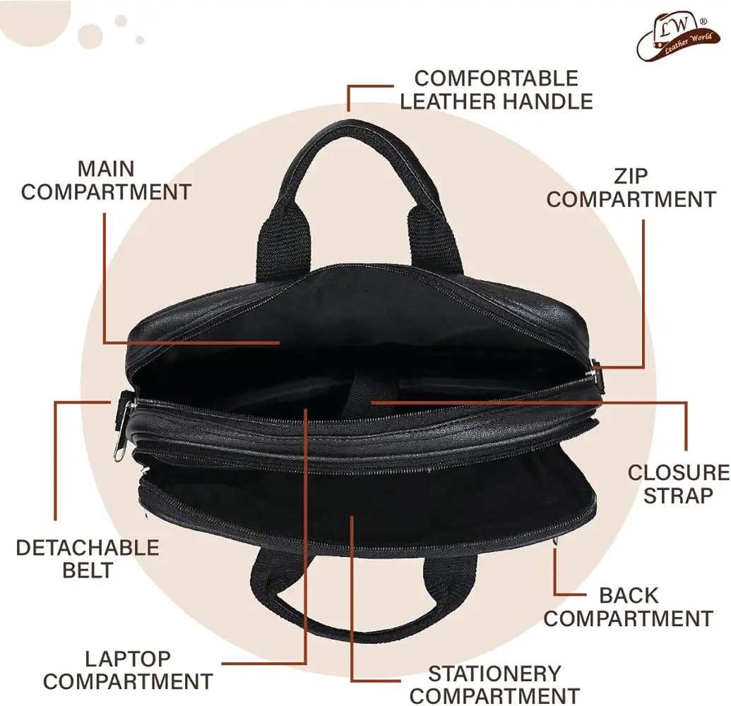 Leather World Pu Leather Mini 14 inch Laptop Office Bag | Office Bag | Messenger Bag | Travel Bag