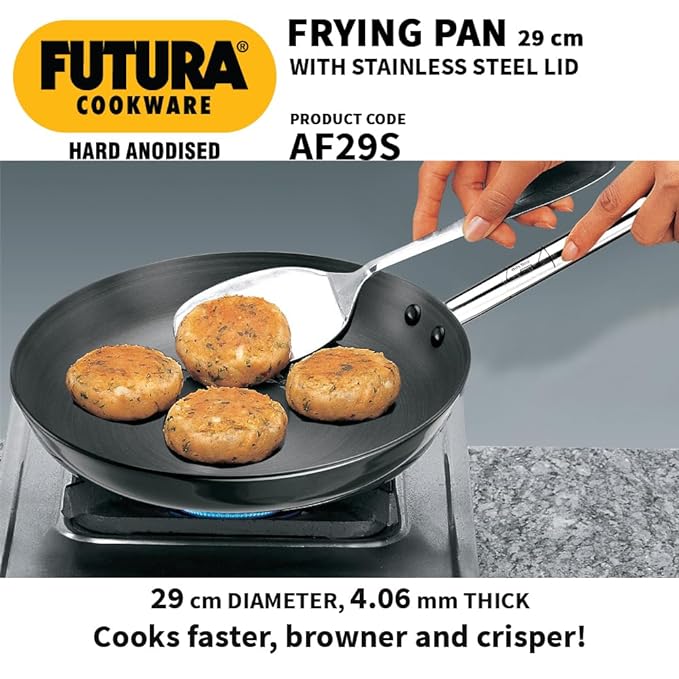 Hawkins Futura 29 cm Frying Pan Hard Anodised Fry Pan With Stainless Steel Lid