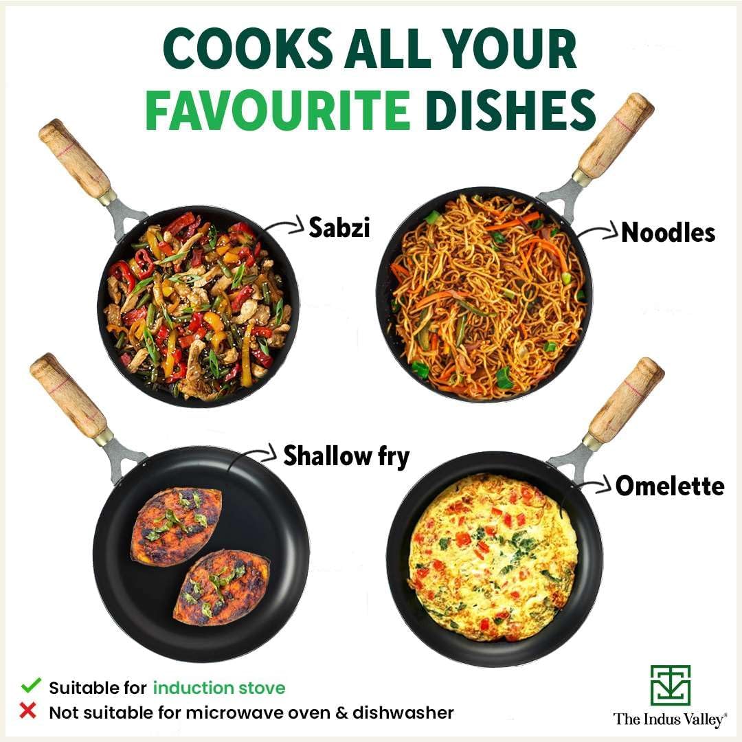 The Indus Valley Pre-Seasoned Iron Fry Pan with Wooden Handle