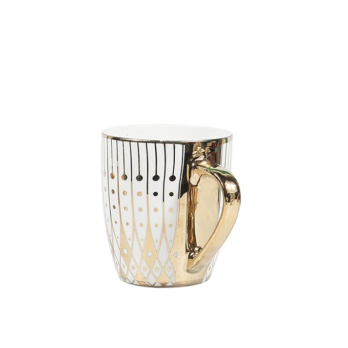 Femora Gold Modern Pattern With White Background Golden Coffee Mugs| 160 Ml | Golden | 6 Pcs Set | Not Microwave Safe