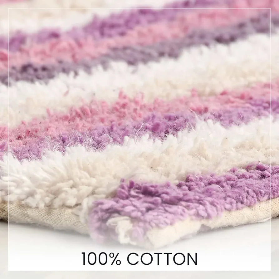 Sashaa World Striped Anti Skid Bathmat & Contour Set Colour Pink And White Striped