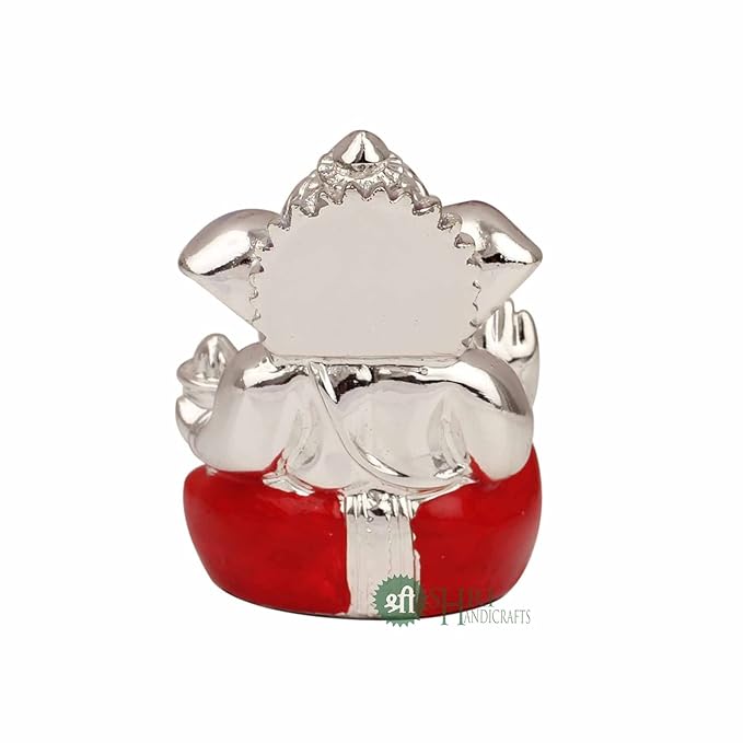 Indicast Hand Carved Silver Plated God Ganesha Resin Idol Sculpture Statue Murti for Office & and Home Decor & Gifts | Red