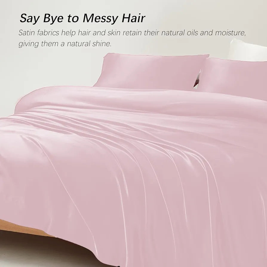 Cloth Fusion Satin Bedsheet for King Size Bed Set of 1 Satin 2 Pillow Covers H603 115 TC Baby Pink