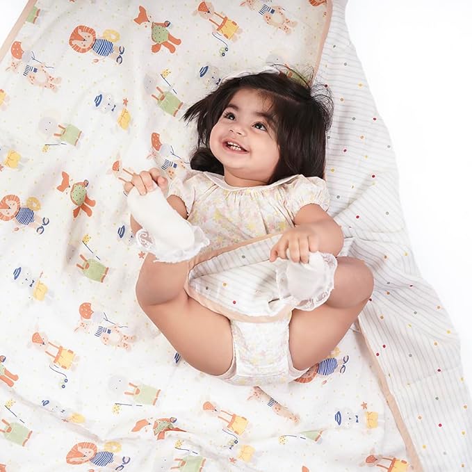 Haus & kinder Cotton Reversible Muslin Blanket For Newborn Baby Boy And Girl Colour Beige