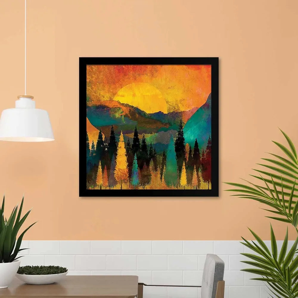ArtX Forest Tree Sunset Big Canvas Painting For Bedroom and Living Room With Frame