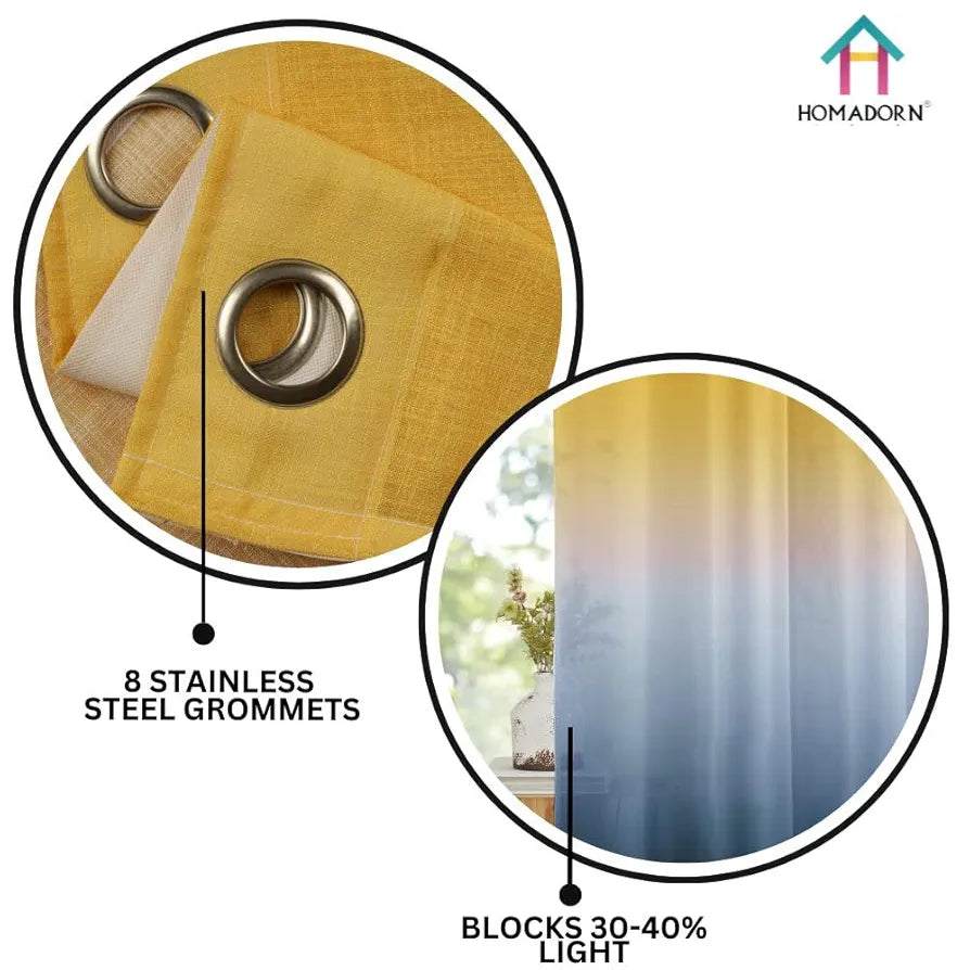 Homadorn Ombre Printed Linen Textured Sheer Curtains Yellow + Grey
