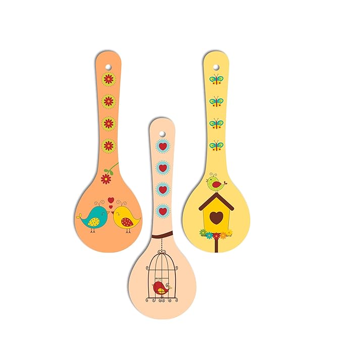 Artvibes Madhubani Art Wooden Wall Hanger for Home | Set of 3 | Multi 9