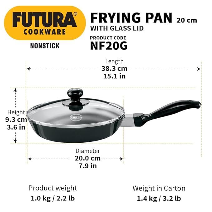 Hawkins Futura 22 cm Frying Pan Non Stick Fry Pan with Glass Lid