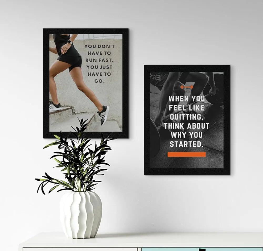 ArtX Paper Big Gym Health Quotes Wall Frame Art Painting AXF00178-MOT Set of 4
