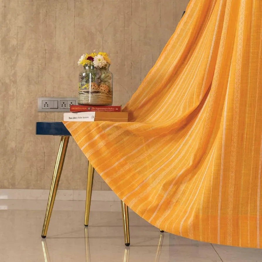 Urban Space Aari Collection Weaved Sheer Curtains for Window 5 feet Long Light Filtering Curtains with Eyelets and TieBack, Set of 2 Decorative Curtains for Living Room Vertical Weaves Yellow Colour